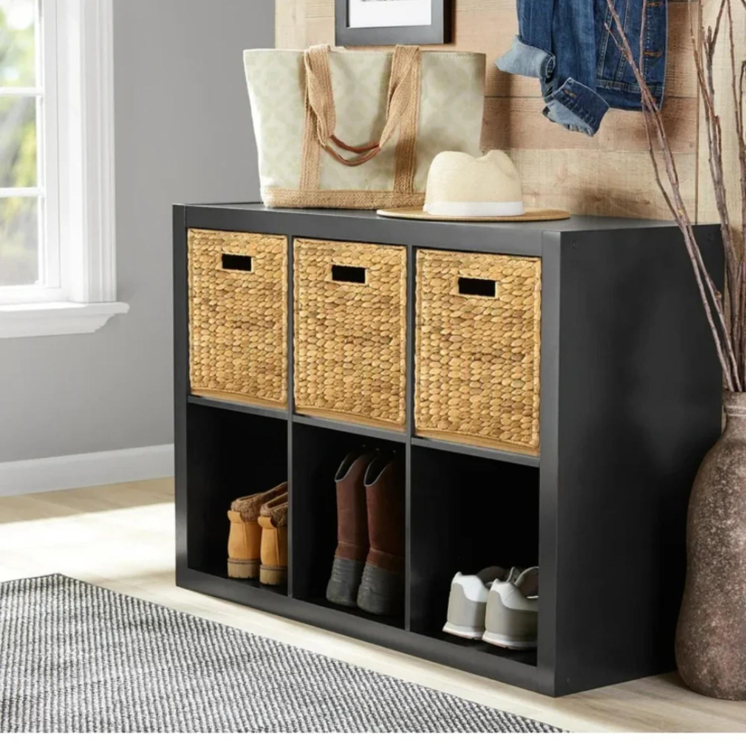 Pandalino - Mueble Organizador Pasco Negro | Con Canastos De Mimbre Negro
