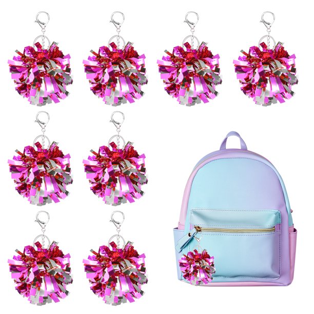 Uxcell 20 Piezas Llavero de Pompones de Animación Regalo de Animación Encanto de Plástico Llavero a Granel Rojo Rosa Tono Plateado