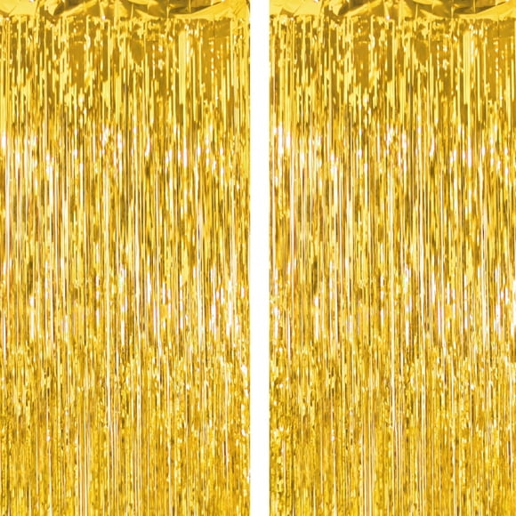 Cortina de Flecos Metálica BICAOGEE Pack de 2, 1 m x 2 m, Oro Gruesa