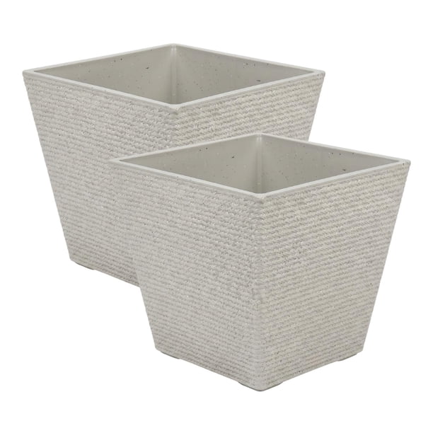 Set 2 Macetero Plastico Bajo Premium Base Cuadrada Conica L beige