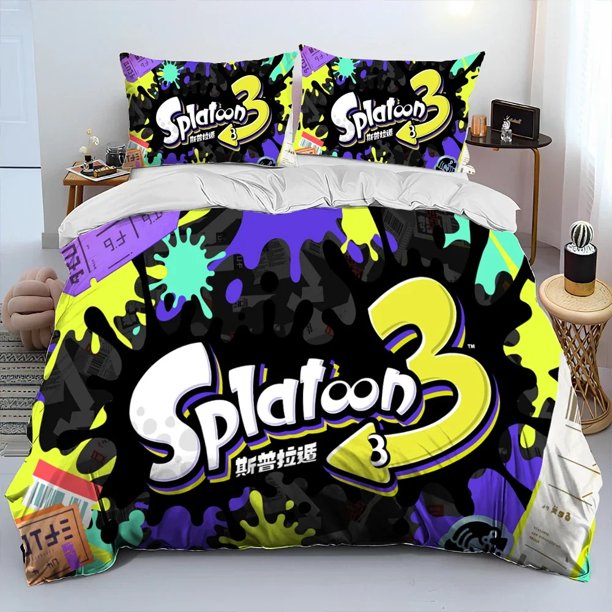 S-Splatoon Game GamerComforter Bedding Set,Duvet Cover Bed Set Quilt Cover Pillowcase, Size Bedding Set Kids Bed Sheets