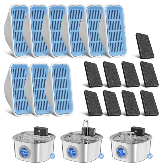 Filtros para fuente de agua para gatos Voluas - paquete de 9 filtros y 9 esponjas