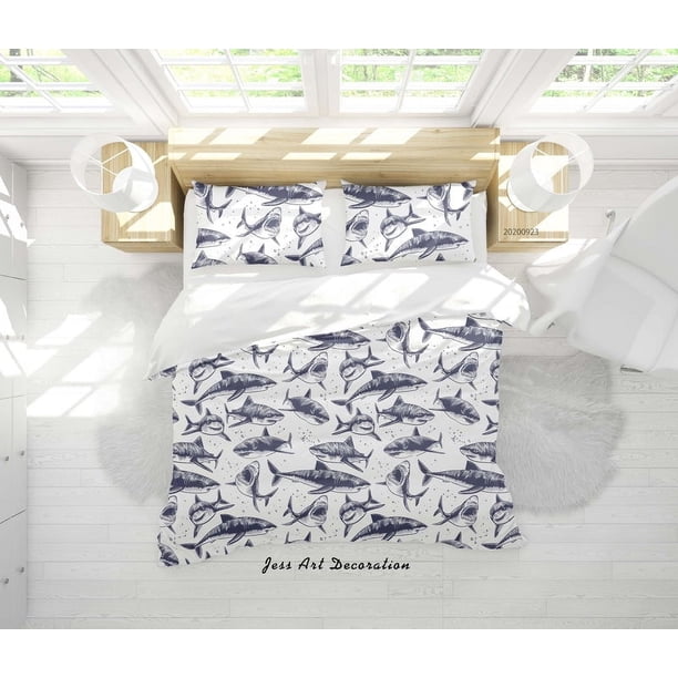Set De Ropa De Cama 3d Vida Marina Tiburón Funda Nórdica Y Fundas De Almohada