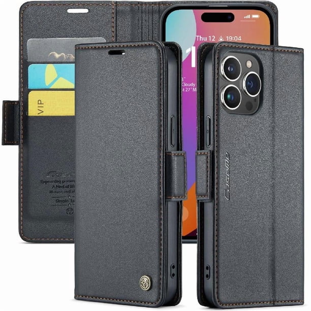 CaseMe tipo cartera iPhone 15 Pro con cierre magnético, RFID, tarjetero, soporte, carga inalámbrica