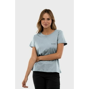 Polera Orgánica Classic Logo Azul Claro Mujer Falcone