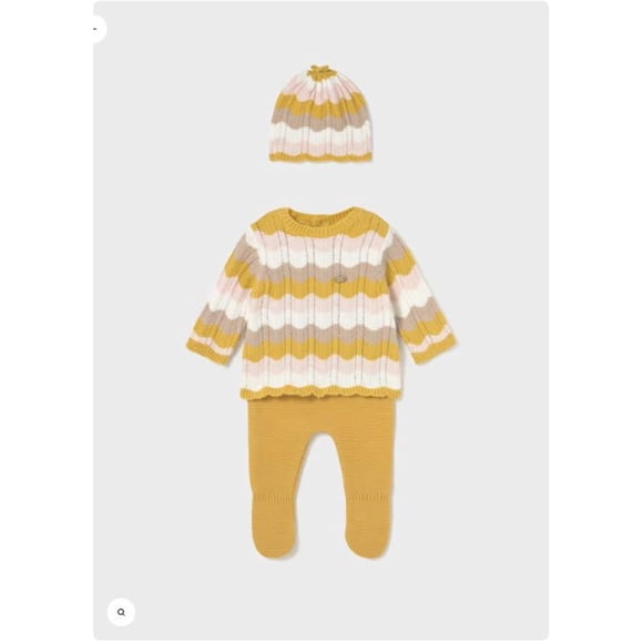 Polaina chaleco y gorrito punto amarillo 1 A 2 Meses