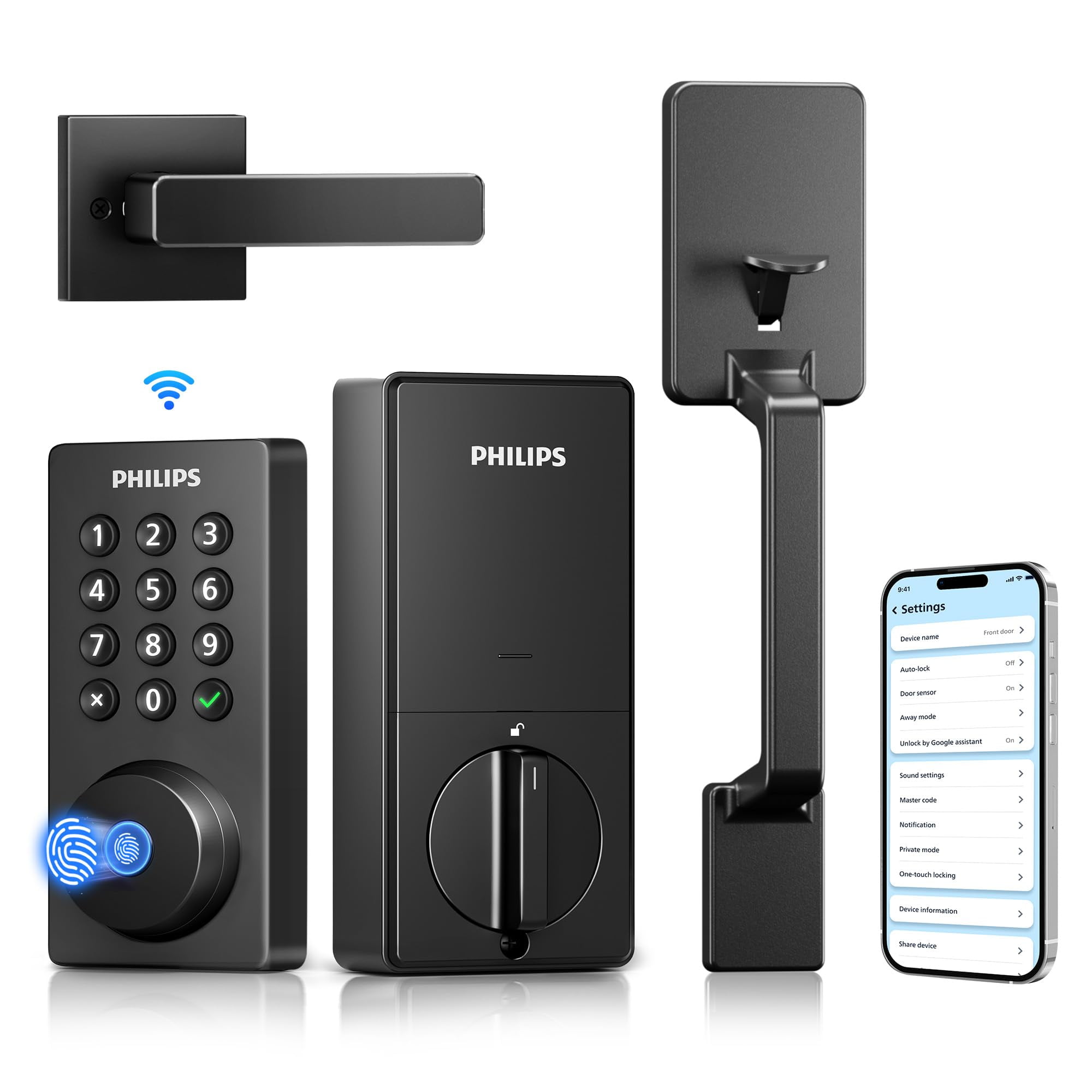 Set De Cerradura Inteligente Para Puerta Delantera Con Entrada De Huellas Dactilares Wi-fi De Philips
