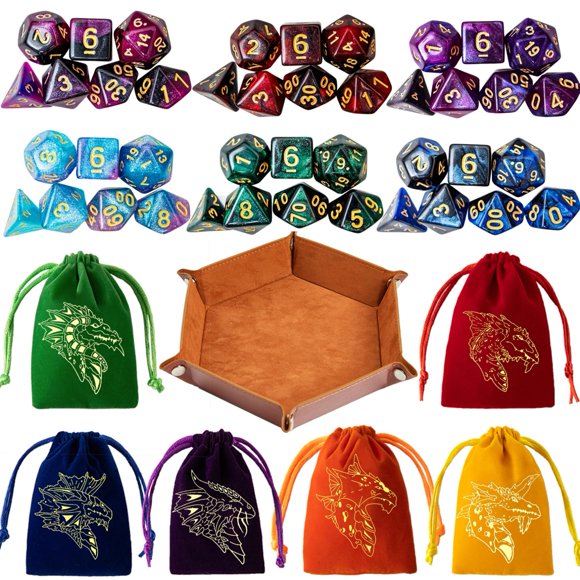 Juego de dados PUGED DND 42 Polyhedral Dungeons & Dragons con bandeja
