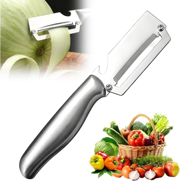Pelador verduras 2 en 1 mango madera abridor botellas manzana patata rebanador