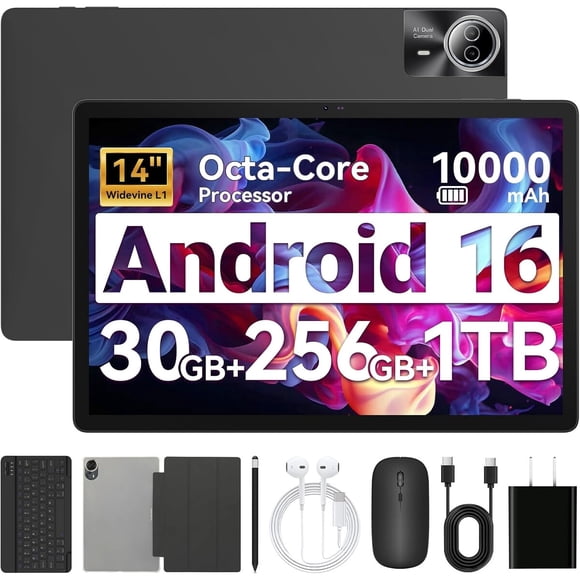 Tablet URAO Android 16 de 14 pulgadas, 30 GB RAM y 256 GB ROM