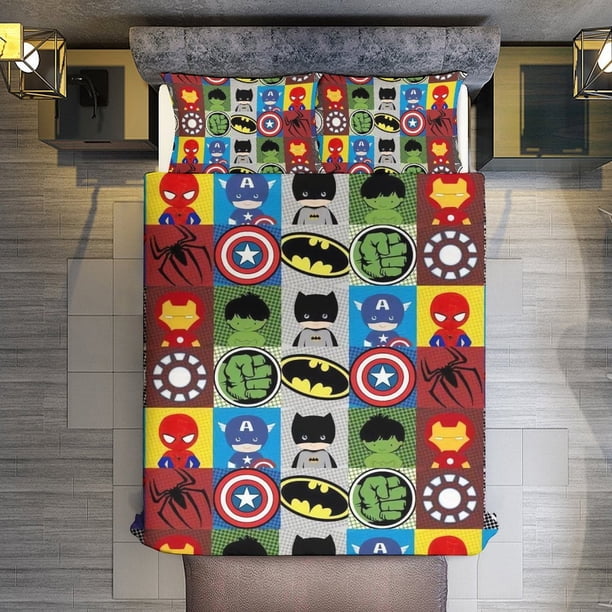 Cartoon Spider-Man 3 Pieces Duvet Cover Set Full Size Super Soft Fade Resistant Microfiber