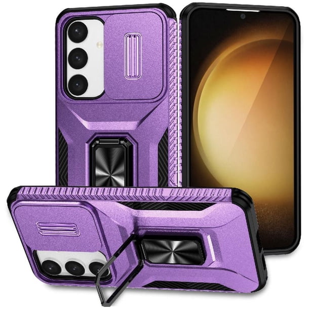 Funda Armada para Samsung Galaxy S25 5G con Tapa Deslizante y Soporte Magnético Giratorio Morado