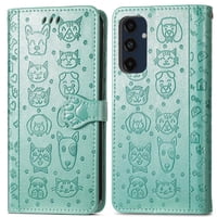 Funda Cartera Foxdock Para Samsung Galaxy M55 5G , Flip Pu Con Relieve De Gatos Y Perros, Tarjetero Y Soporte