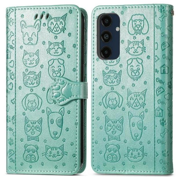 Funda Cartera FOXDOCK para Samsung Galaxy M55 5G , Flip PU con Relieve de Gatos y Perros, Tarjetero y Soporte