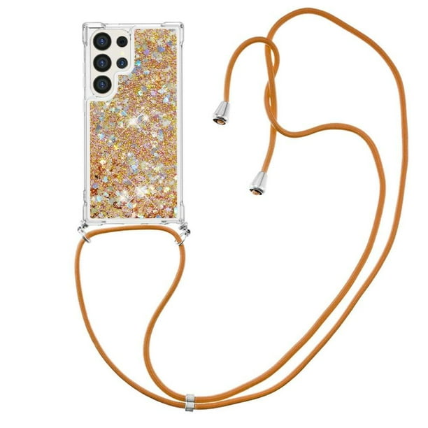 Funda FOXDOCK para Samsung Galaxy S24 Ultra con Cuerda Ajustable, Brillo Líquido, Protección Antigolpes y Lente – Ideal para Regalo