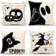 thumbnail image 1 of 4pcs Halloween Happy Throw Pillow Cover, Decorative Horror Pumpkin Square Throw Pillow Cover, Pillow Cover Linen Black Gray Stripe Pillow Cover For Bedroom Dorm Room Home Decor, Without Core, 18.0*18., 1 of 5