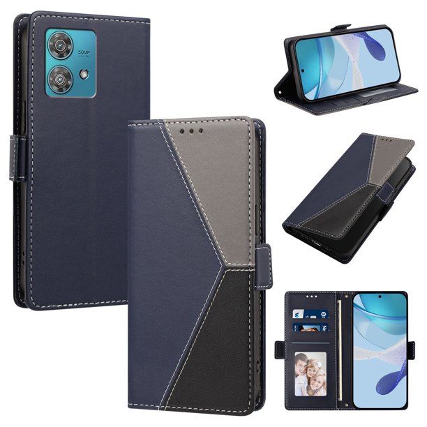 Funda Tipo Libro para Motorola Edge 40 Neo 5G con Ranuras, Azul Oscuro