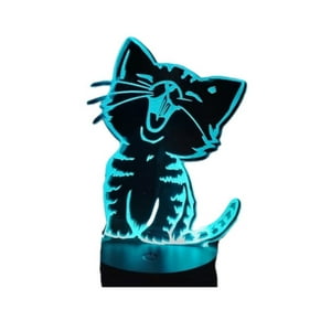 Lelumania - Lampara Ilusion 3D Gatito De 7 Colores, Base Touch