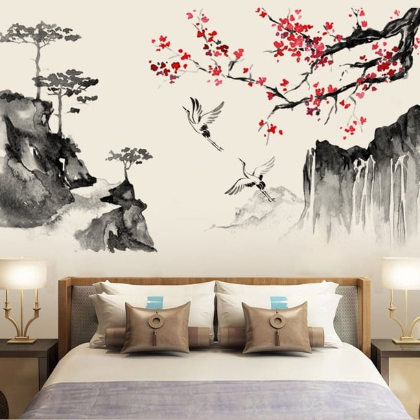 1pc, Chinese Crane Wall Sticker - Elegant Room Decor for Home and Scene Decoration