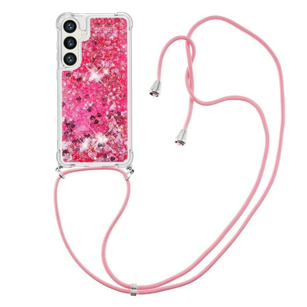 Funda FOXDOCK para Samsung Galaxy S24 con Cuerda Ajustable, Brillo Líquido, Protección Antigolpes y Lente – Ideal para Regalo