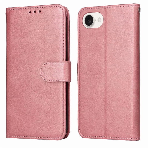 Funda Billetera para iPhone 16e con Porta Tarjetas y Soporte Ajustable Rosa