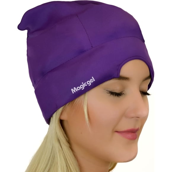 Gorro de gel frío Magic Gel para dolor de cabeza y migraña, color morado