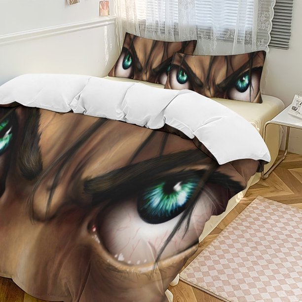 Attack On Titan Quilt Set Thicken Soft 3 Pieces Bedding Set All Season Duvet Cove with 2 Pillowcases for Adult Women Girls Teens Home Room Decor
