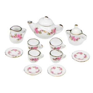Magideal - Juego De Té De Casa De Muñecas De Cerámica De 11 Uds., Bandeja De Juguete De Imitación, Decoración De Suministro De Cocina, Vajilla De Regalo De , Estilo B