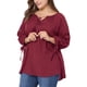 thumbnail image 1 of Agnes Orinda Blusa de Mujer Talla Grande para el Día de San Valentín con Mangas 3/4, Cuello con Lazo, Diseño Hueco, Estilo Campesino para Primavera y Otoño, Talla 2X, Color Burdeos, 1 of 8