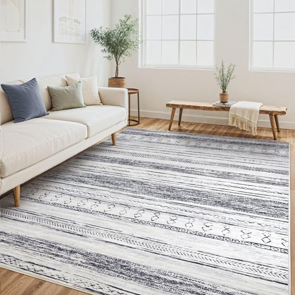 Alfombra Boho Tortania 152x244 cm Gris Suave de Pelo Bajo Lavable