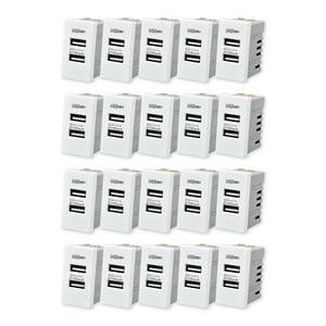 Want - Pack 20 Módulo Usb Doble Metálico 250V - Blanco