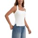 thumbnail image 3 of ATHLECHIC Edición Tops Halter para Mujeres Sin Mangas Top de Tirantes Cuello Cuadrado Verano Salir con Aberturas Laterales L Blanco, 3 of 4