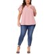 thumbnail image 2 of Agnes Orinda Blusas de Talla Grande para Mujer con Cuello en V Entallado, Mangas Cortas de Pétalo, Camisas Casual 3X Rosa, 2 of 6