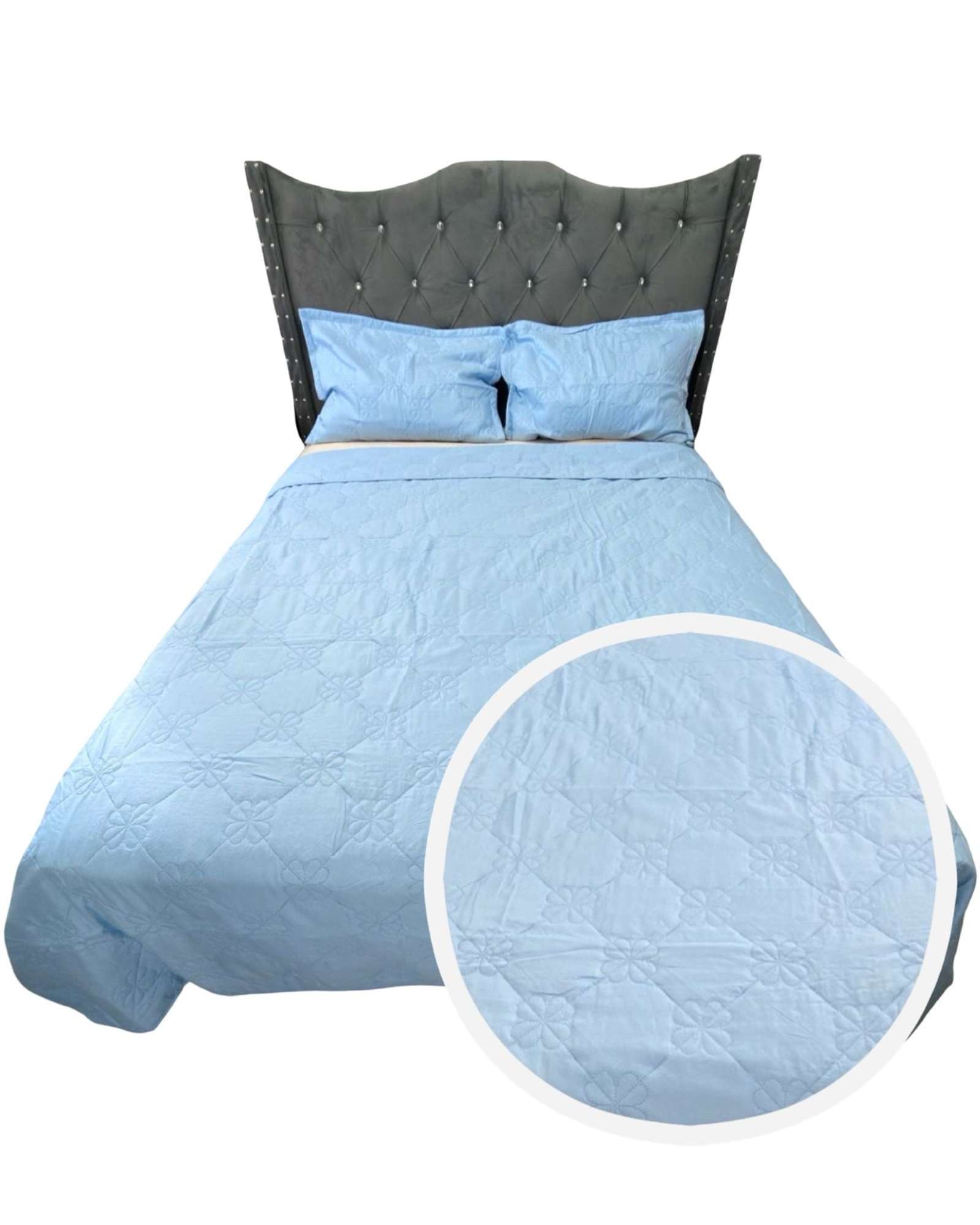 Iiimussa - Cubrecama Quilt De Lujo Verano Delgado 2 Plazas Celeste