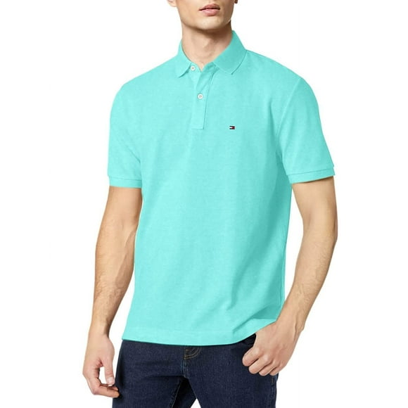 Polo Tommy Hilfiger, manga corta, algodón, piqué, turquesa