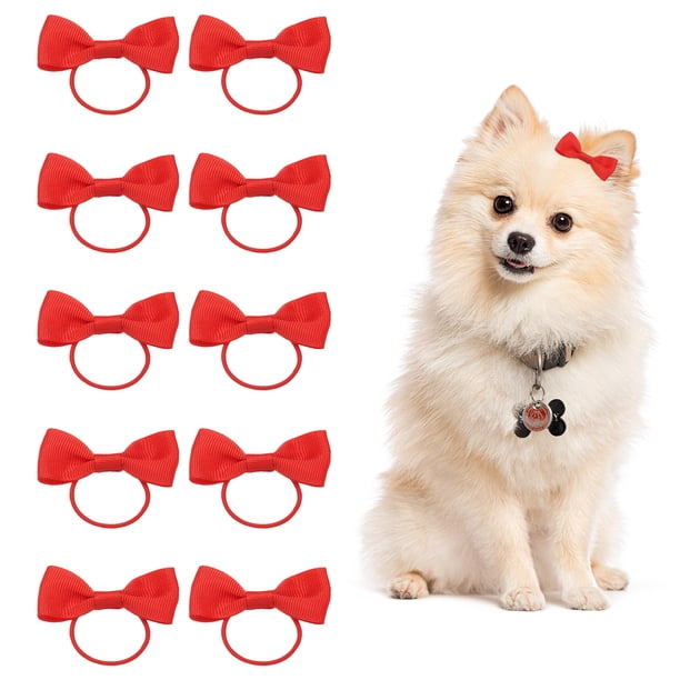 Uxcell Lazos Lindos para el Pelo de Perro, Moño Pequeño de 2" con Banda de Goma, Accesorios de Disfraces para Aseo de Mascotas Hechos a Mano, (Rojo, 10 Piezas), Destinado para Cachorros Gatos Fiesta