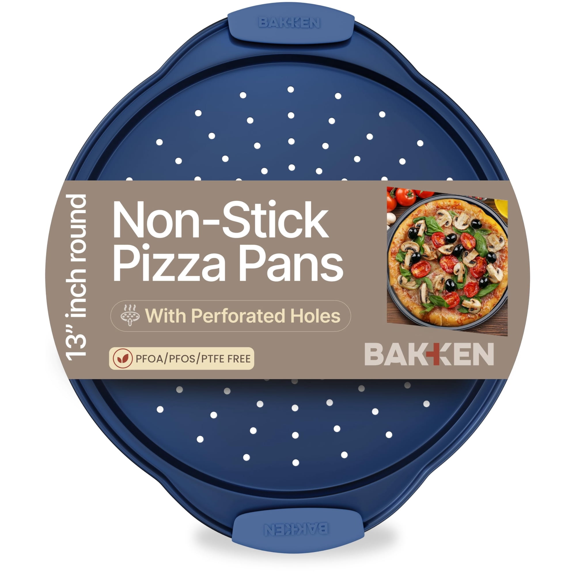 Molde Para Pizza Bakkenmaster De 33 Cm, Perforado, Antiadherente, Azul