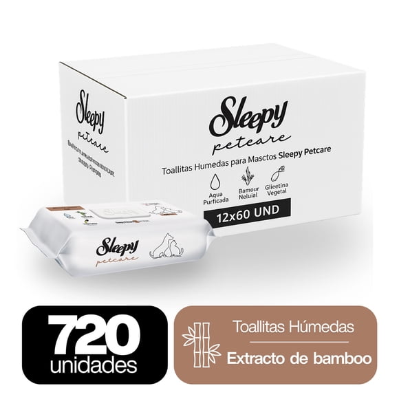 Toallitas Húmedas Sleepy Pet Care, Caja 12 x 60 Unidades
