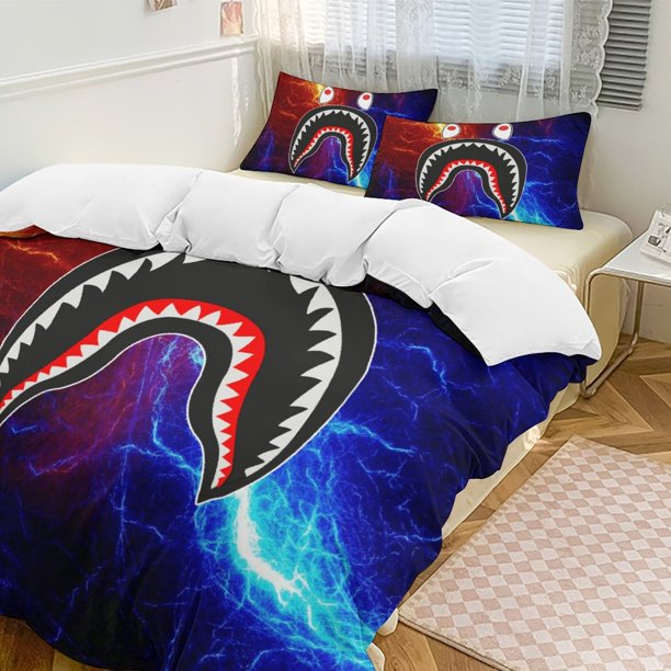 Red Blue Lightning Bape Shake Camo Comforter Set Soft 3 Pcs Twin Bedding Sets Thicken for All Season