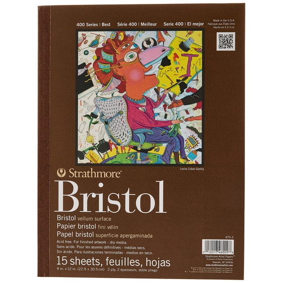 Strathmore 475-3, Serie 400 Bristol, Vellum de 2 capas, 9"x12" encuadernado con cinta, 15 hojas, blanco