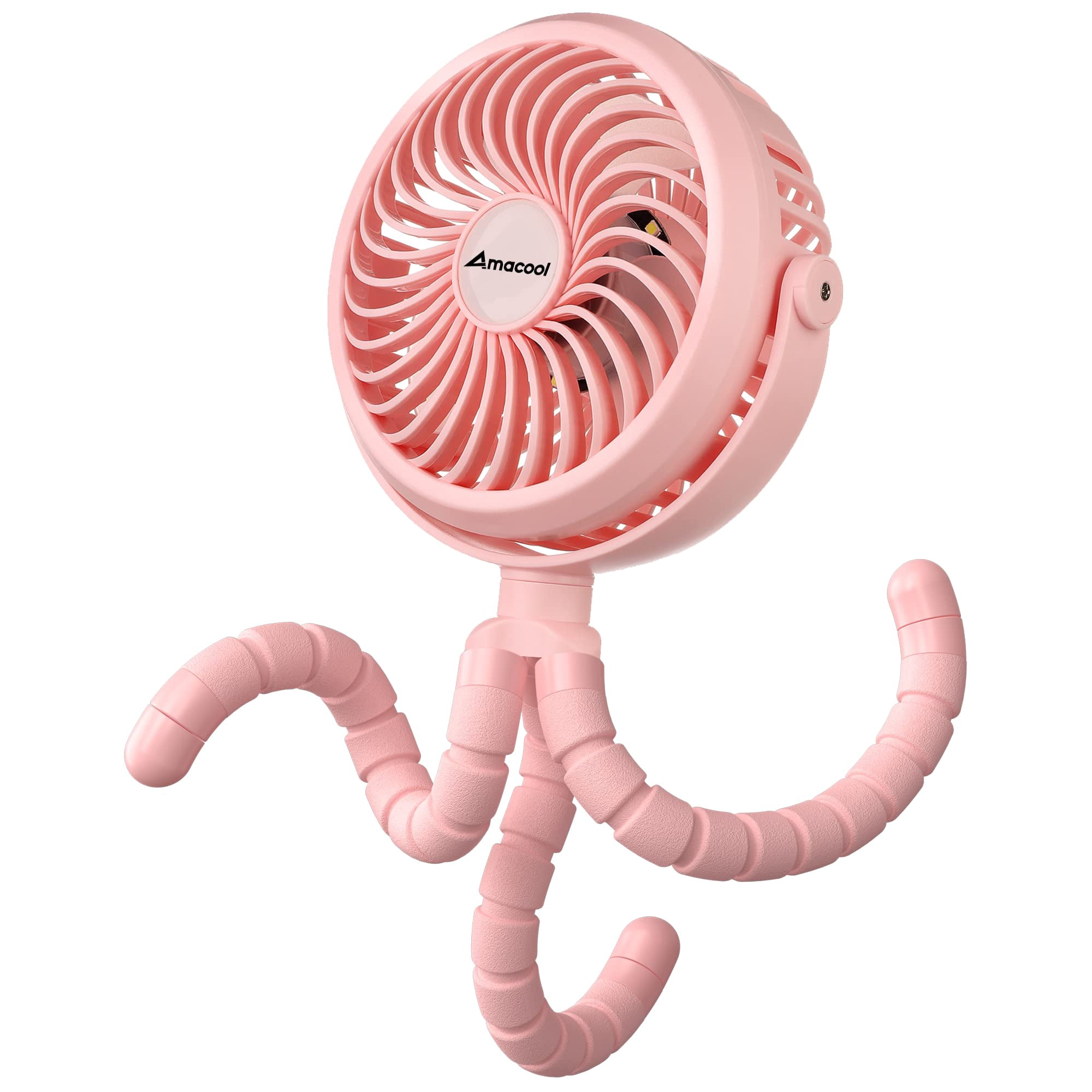 Ventilador De Cochecito Amacool Para Trípode Flexible Con Clip, 3 Velocidades, Color Rosa