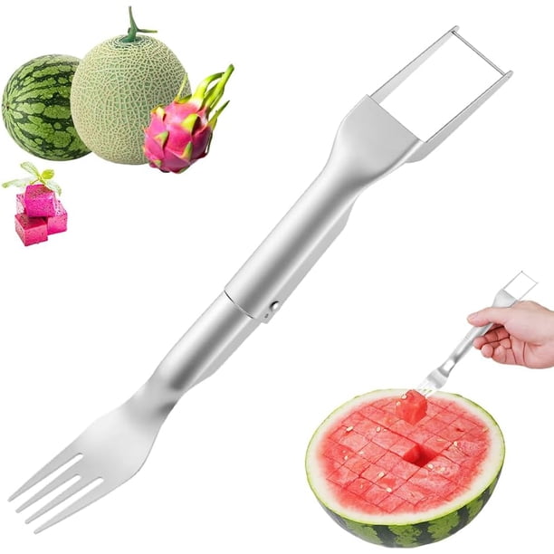 Cortador sandía 2 en 1 acero inoxidable tenedor doble cabezal fruta camping