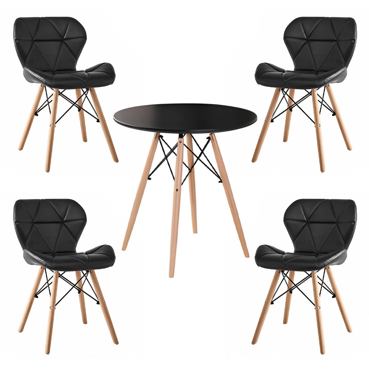 Klik Muebles - Comedor Mesa Redonda Negra 80cm + 4 Sillas Radar Negras