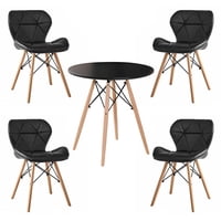 Klik Muebles - Comedor Mesa Redonda Negra 80Cm + 4 Sillas Radar Negras