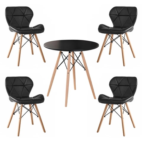 Klik Muebles - Comedor Mesa Redonda Negra 80Cm + 4 Sillas Radar Negras