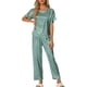 thumbnail image 2 of INSPIRE CHIC Conjunto de Pijama de Satén para Mujer Regreso a Clases Camisa de Dormir de Manga Corta Suave con Botones y Pantalones Largos Conjunto de Salón con Bolsillo en el Pecho XL Gris Verde, 2 of 6