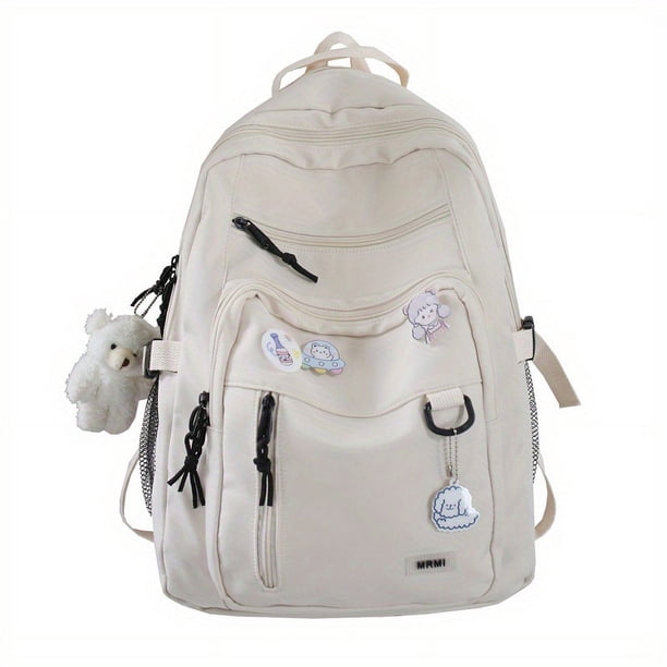Upgrade Your School and Travel Game with Our Kawaii Canvas Backpack - Simple Preppy Style with Large Capacity for Women