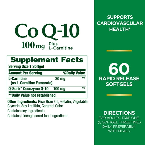 Suplemento diettico Nature's Bounty CoQ10 100 mg con L-Carnitina | Lider