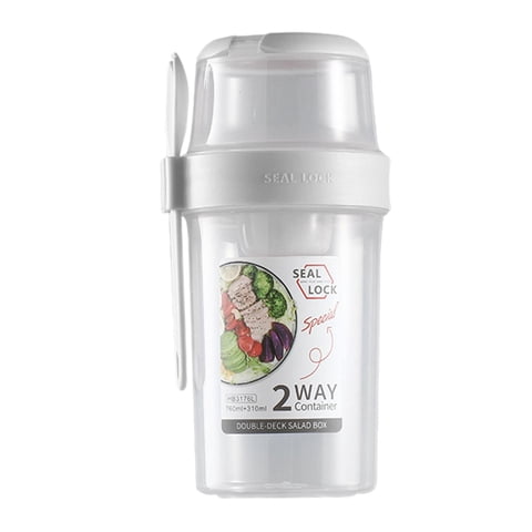 Magideal - Taza De Ensalada Para Desayuno, Taza De Cereal, Recipiente De Ensalada Multiusos De Doble Capa Para Almuerzo, Taza De Postre, Vaso Mezclador De Ensalada Para Trabajo Comercial Blanco