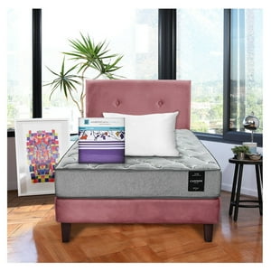 Combo Cama Cannon 1,5 Plaza Textil + Respaldo Tela Palo Rosa